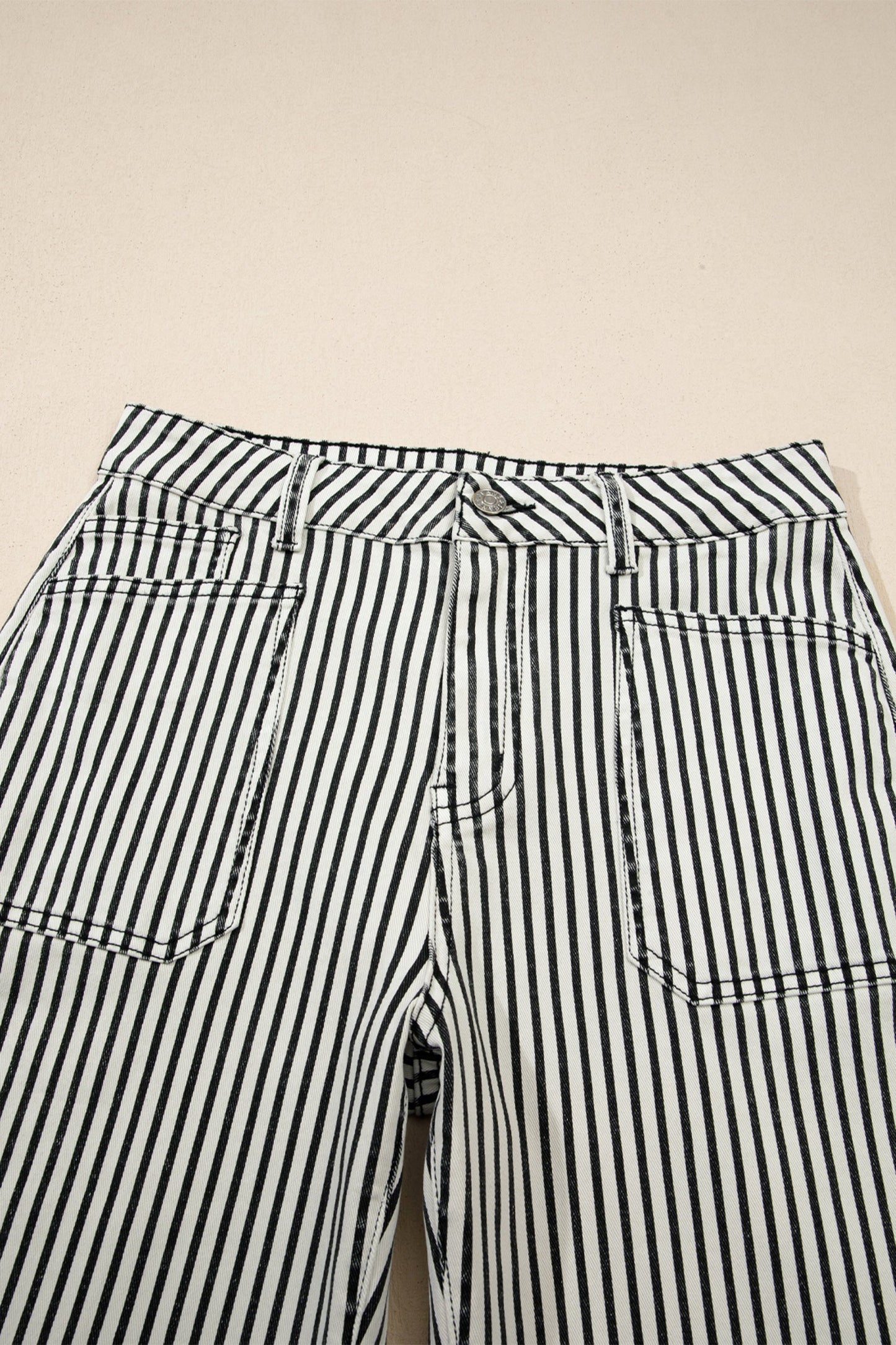 Stripe Denim High Waist Patch Pocket Jeans