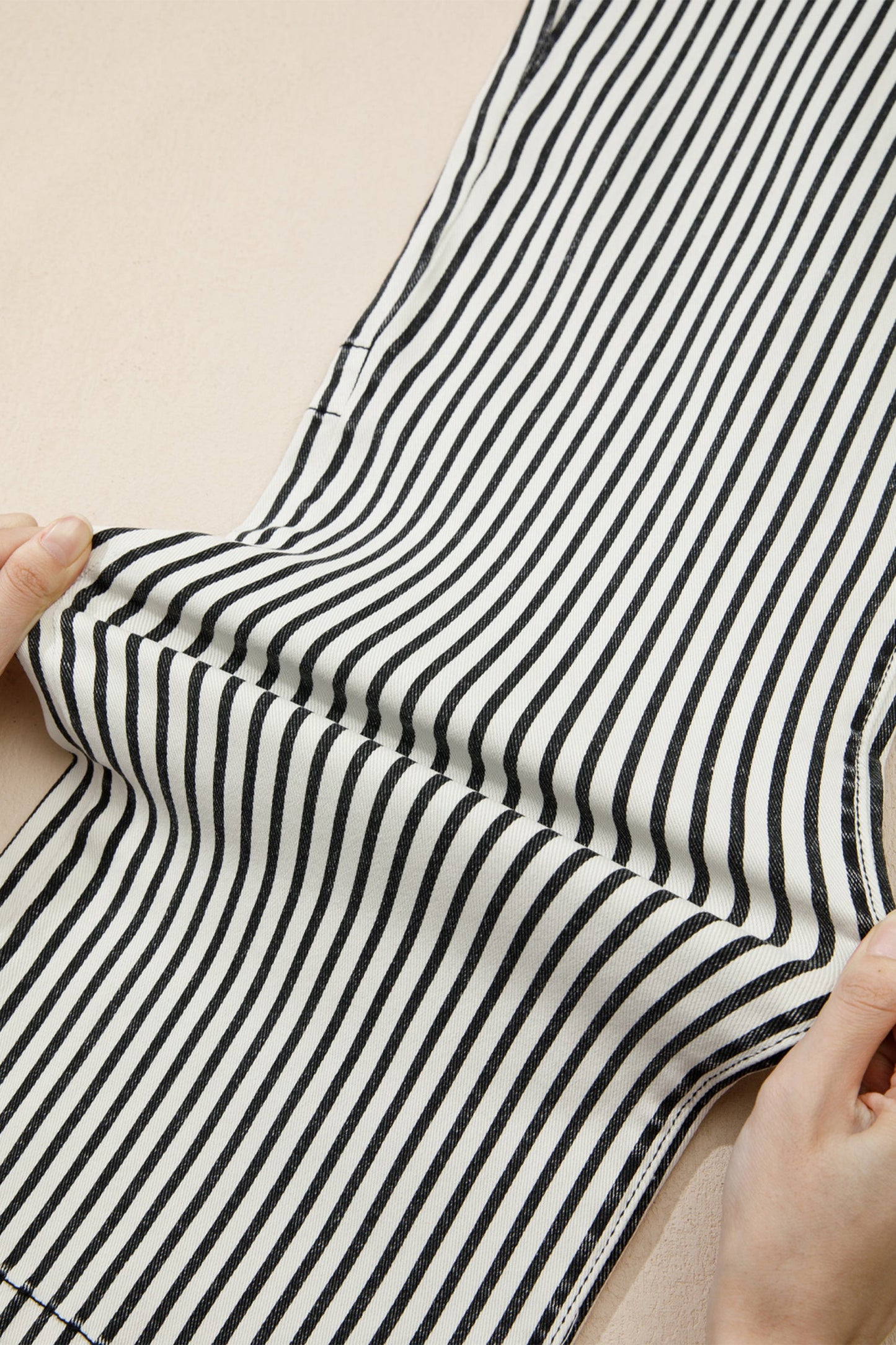 Stripe Denim High Waist Patch Pocket Jeans