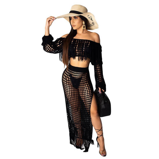Women Beach Vintage Dresses Bikini Swimsuit Cover Up Mesh Crop Top