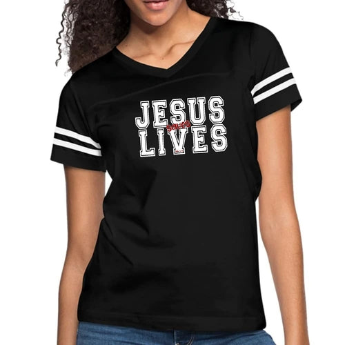 Womens Vintage Sport Graphic T-shirt - Jesus Saves Lives White Red