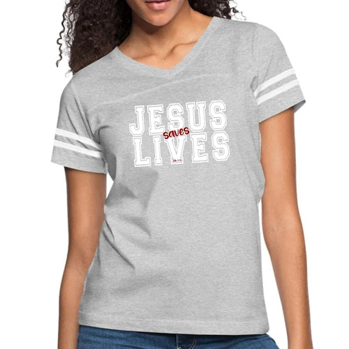 Womens Vintage Sport Graphic T-shirt - Jesus Saves Lives White Red