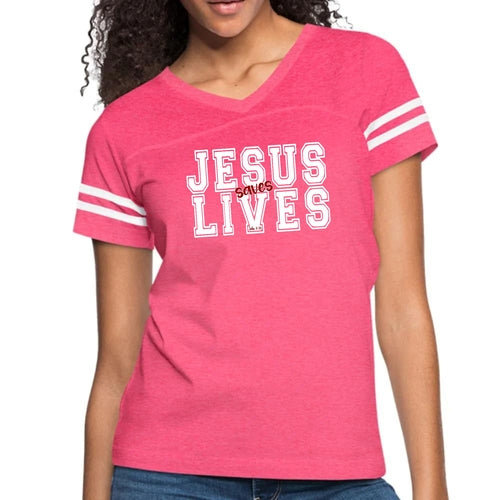 Womens Vintage Sport Graphic T-shirt - Jesus Saves Lives White Red